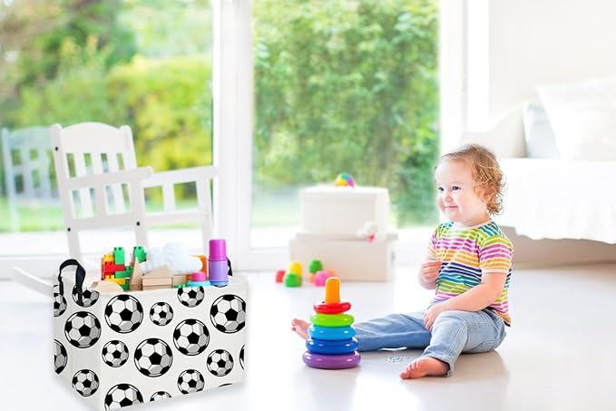Rectangular Soccer Basket,Easter Baskets for Kids .Waterproof PE Coating Cute Bins with Handles.Boys Basket,Toys Box,Books Baskets,Gifts Box. (Soccers)