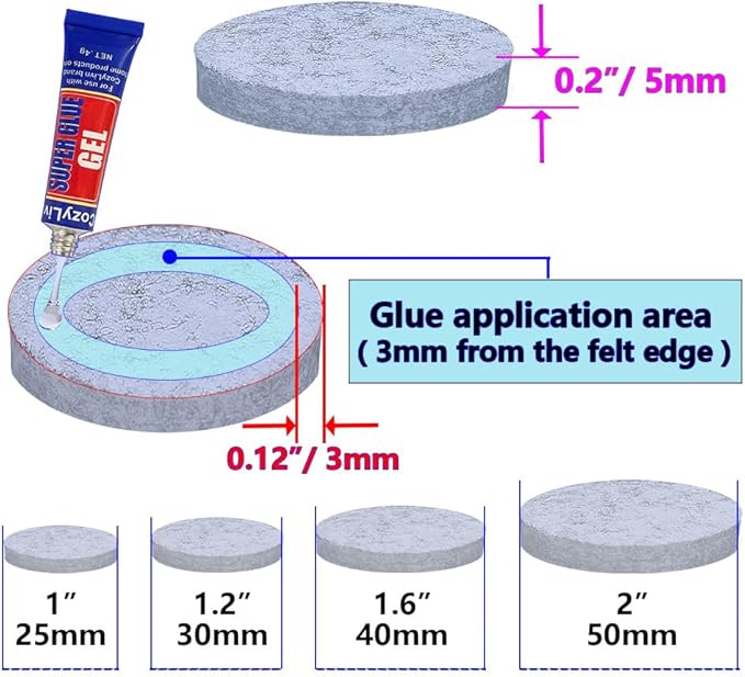 No Lost Pads! Felt Chair Leg Glides for Hard Floors – Easy Glide, Scratch Protection, Chair Feet, Not Adhesive Backing | 25mm (1") Round, 80 Pcs