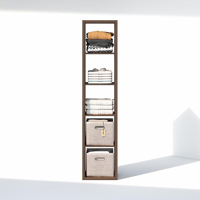 Furinno Cubic Closet Organizers and Storage, 5-Cube Closet Organizer, Open Shelf Closet Storage, Extra Thick Frame for Wardrobe, Bedroom, Living Room, Amber Pine