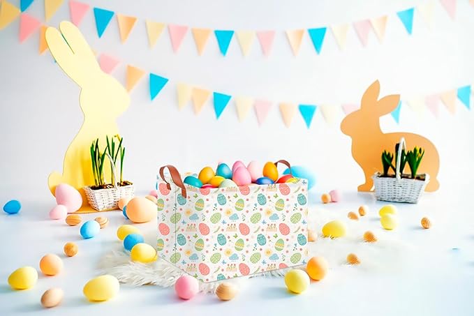 CLOCOR Easter Eggs Basket Empty,Rectangular Easter Gift Basket for Boys and Girls,Kids Toys Storage Bin,Baby Room Decor(Tiny Flowers Easter Basket)