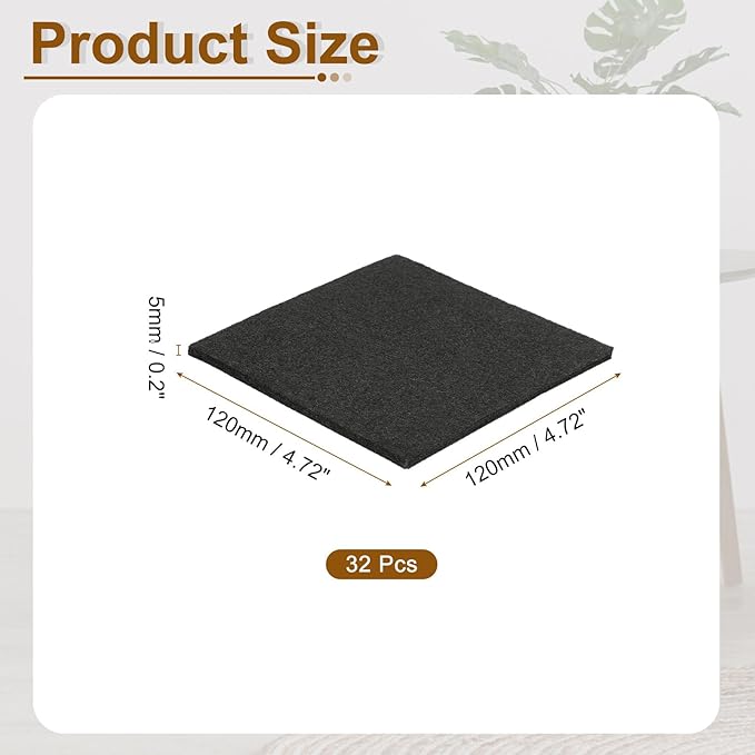 uxcell Felt Furniture Pads, 32Pcs 4.72" x 4.72" Adhesive Backed Felt Non-Slip Anti-Scratch Chair Leg Protectors for Protecting Hardwood Floor, Black