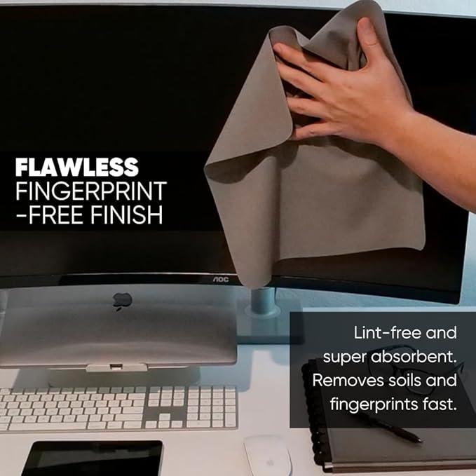 Microfiber Wholesale Premium TV Screen Cleaning Cloth Gray | 14”x14” | 3pk | Soft Microfiber Suede | XLarge Reusable | No Lint Scratch-Free Durable | Large TVs Monitors