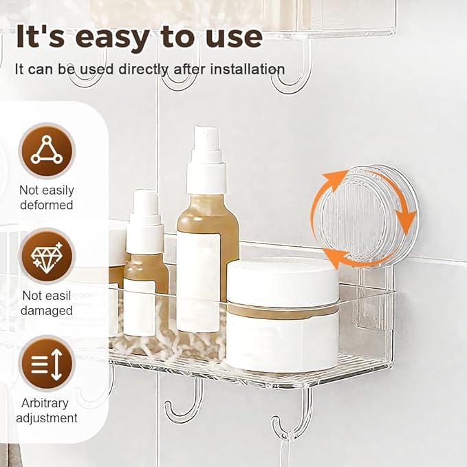 PVZXR Corrugated Suction Cup Storage Holder, 2026 New Movable Shower Shelf Suction Cup,Shower Caddy Large Capacity Bathroom Organizer,No-Drill Wall-Mounted Storage Shelf (Clear)