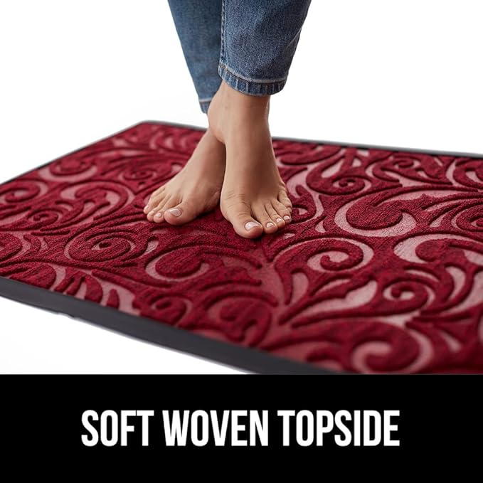 GORILLA GRIP 100% Waterproof All-Season WeatherMax Doormat 35x23, US Designed Natural Rubber, Stain and Fade Resistant, Low Profile Indoor Outdoor Door Mats, Easy Clean Patio Mat, Red Vintage Wine