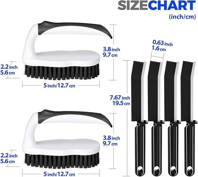 Scrub Brush - 6 Pack, Scrub Brushes for Cleaning, Heavy-Duty Scrub Brush, Stiff Bristles Cleaning Brush, for Kitchen, Bathtub, Floor and Wall Surfaces, Black