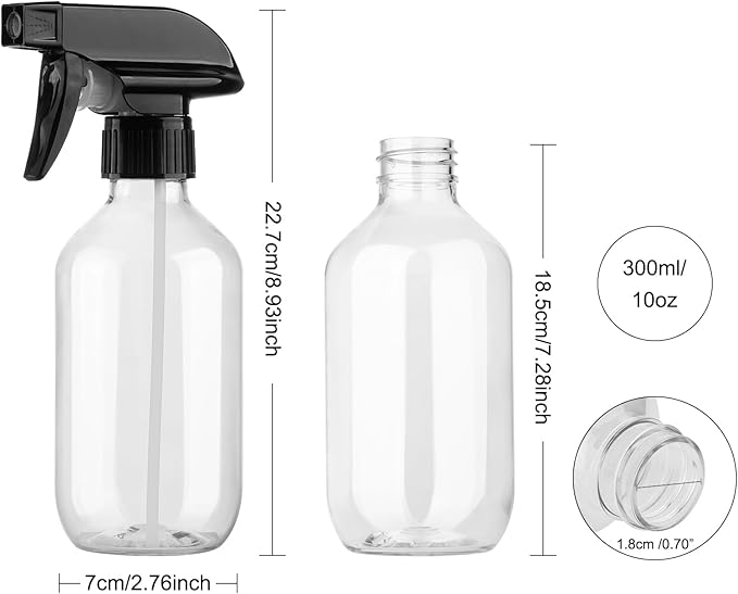 Spray Bottles 10oz/300ml Plastic Spray Bottle Empty Refillable Container with Adjustable Head Sprayer, Mist/Stream Water Bottle for Cleaning Products, Plants, Pet Training, Hairstyling