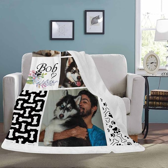 D-Story Pet Dog Memorial Blanket Customized - in Loving Memory of Loss Dog Custom Throw Blanket with Dogs Pictures and Name Personalized Pet Puppy and Cat Memorials Gifts