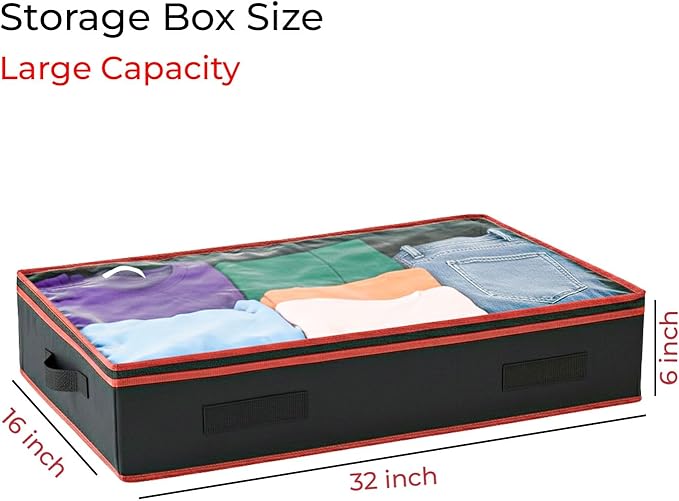 6 Inches Under Bed Storage Containers with Clear Lids | Pack of 12 Underbed Shoe Storage Foldable Clothes Organizer Bins for Blankets, Pillows, Sturdy Handles, Dustproof, & Seasonal Items