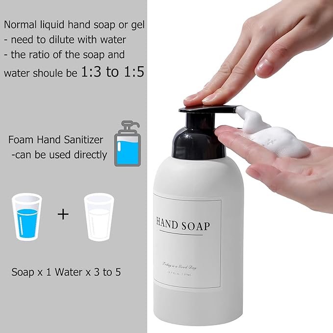rejomiik 2 Pack Foaming Soap Dispenser Thick Glass Foam Hand Soap Dispenser for Bathroom or Kitchen Sink, 13 oz Pump Bottles for Hand soap, Body Wash, Matte Black and White