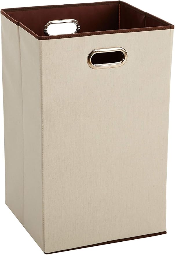 Amazon Basics Rectangular Foldable Laundry Basket Hamper, Beige/Brown