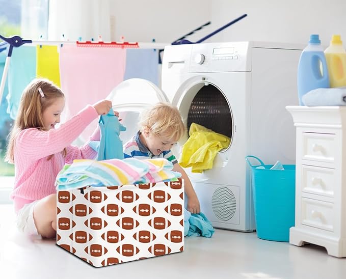 Rectangular Football Storage Basket Empty,Collapsible Gift Basket with Handles,Toys/Books Box,Room Decor(American Football)