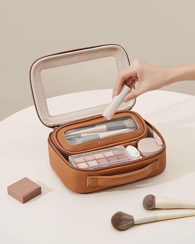 EACHY Clear Makeup Bag Cosmetic Organizer, Waterproof Travel Cosmetic Case with Zipper for Women, Transparent Toiletry and Skincare Pouch, Portable Car or Purse Bag for Travel Essentials