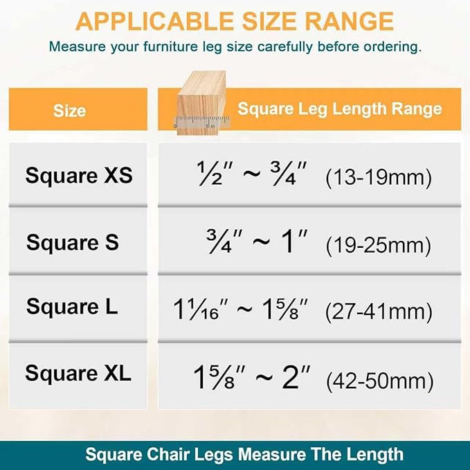 32 Pcs Square Chair Leg Protectors for Hardwood Floors,Felt Furniture Floor Protectors with Silicone Caps, Large Size (Fits Chair Legs with Side Length: 1-1/16'' to 1-5/8'')