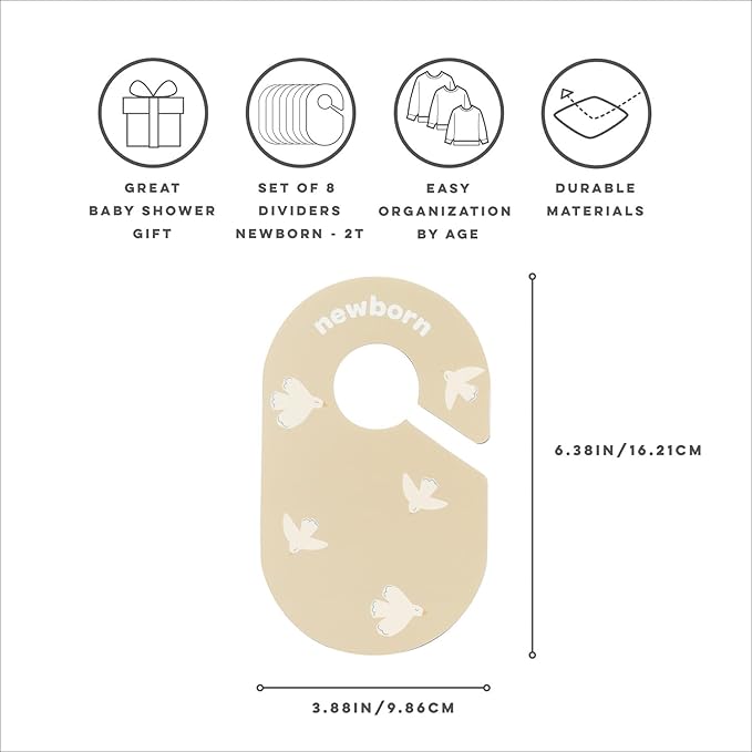 3 Sprouts Baby Closet Dividers Set of 8 - Toddler Clothes Organizer Hanger, Double-Sided Size Labels - Nursery Organization for Newborn Clothing, Infant, Boy & Girl - Bird