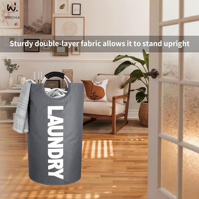 WOOHA 125L Large laundry basket,Collapsible laundry hamper, Tall Clothes Baskets Folding Washing Bin Foldable Fabric Hamper Bags for Bedroom, Closet,Bathroom,College,laundry bag,Darkgray