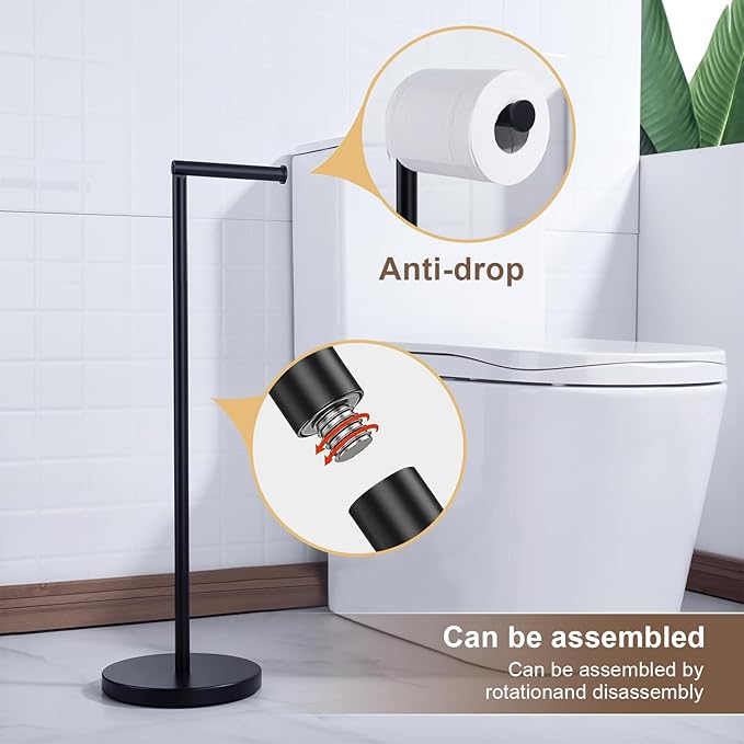 Kelirol Toilet Paper Holder Stand, Matte Black 304 Stainless Steel,Free Standing for Bathroom,Weighted Base