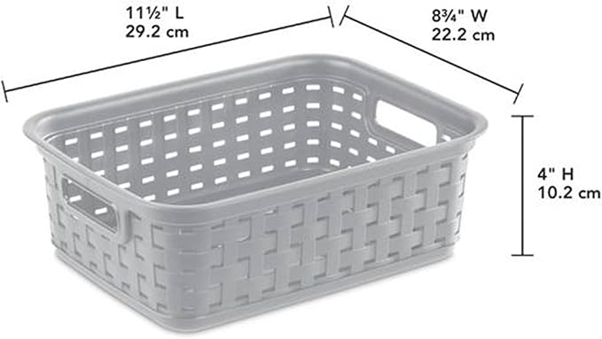 Sterilite 11 Inch Small Weave Open Bin Wicker Storage Basket Home Organizer Tote for Countertops, Bookshelves, and Closets, Cement, 8-Pack