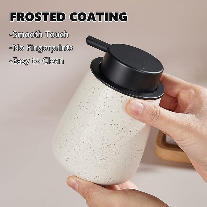 12Oz Beige Foaming Soap Dispenser Set - Ceramic Foam Hand Soap Dispenser Set with Easy-to-Press Pump, Refillable Liquid Dish Soap Dispensers for Bathroom and Kitchen, 2 Pack
