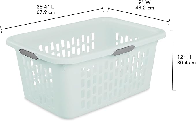 Sterilite Laundry Basket, Plastic Clothes Hamper, Large Rectangle Bin with Comfort Grip Handles and Reinforced Rim, 2 Bushel Capacity, Mint, 12 Pack