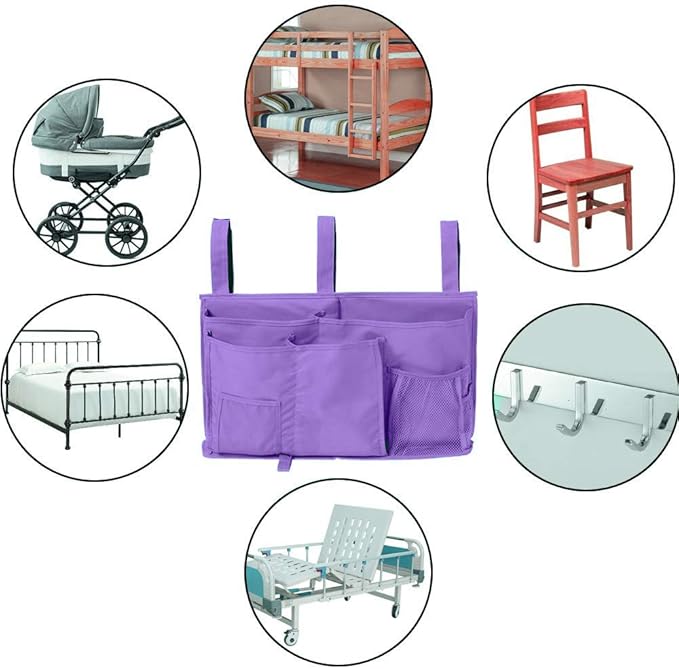 Bunk Bed Organizer - Bedside Storage Caddy with Pocket, Hanging Organizer for Camp, Dorm, Room, Hospital Bed Rail and More (Purple)