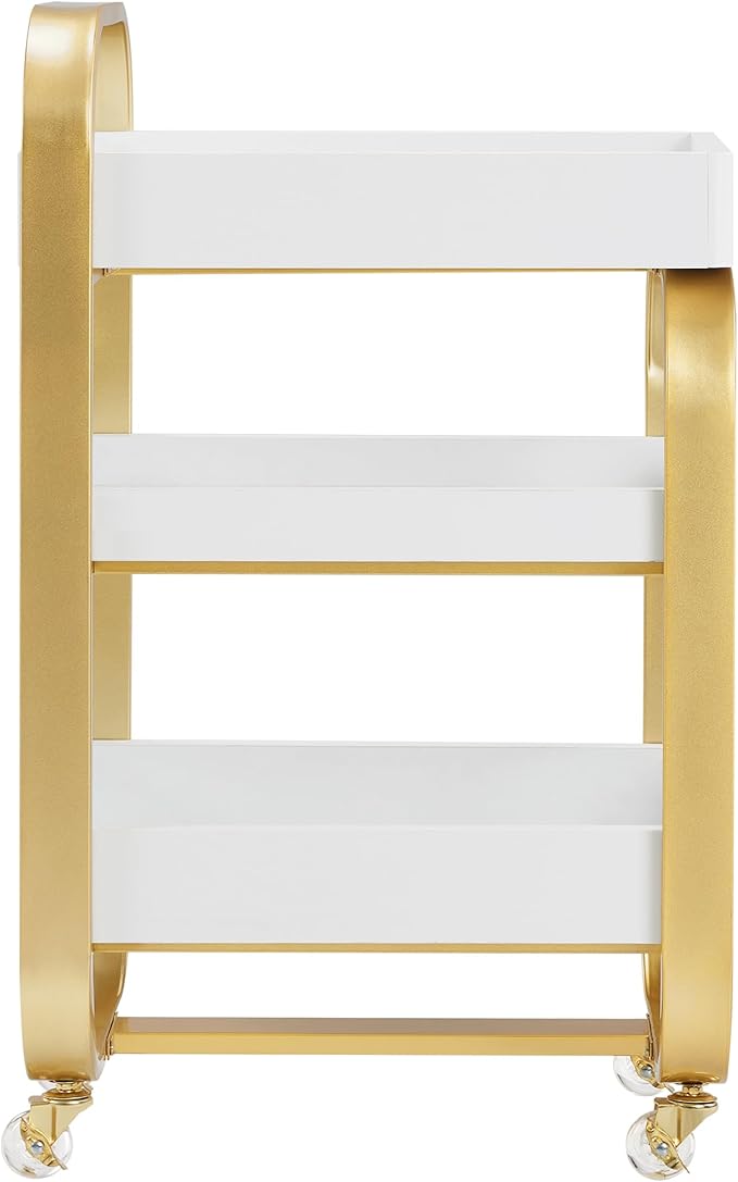 BarberPub Salon Storage Trolley with Shelves, Beauty SPA Rolling Cart with Lockable Wheels, 3-Tier Stylist Tool Organizer, Barber Mobile Station Equipment 2085 (Gold&White)