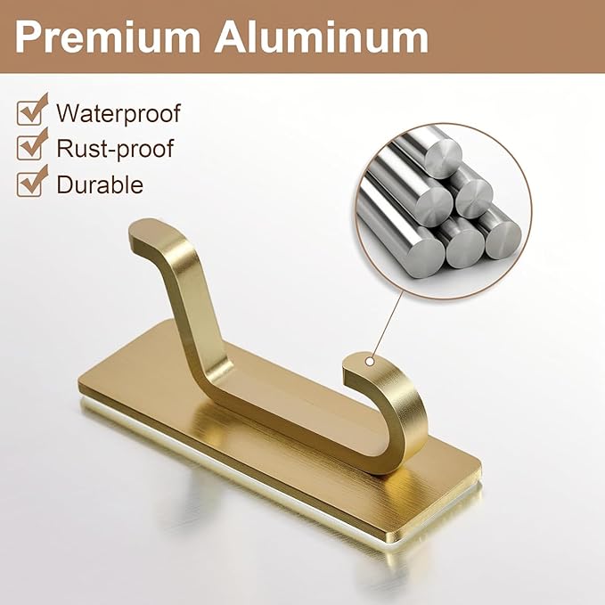 pickpiff 12 Pack Wall Hooks for Coat and Towel: 13LB Strong Adhesive Door Hanger Stick on, Brushed Gold