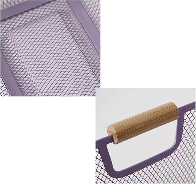 Metal Mesh Steel Basket, Large Wire Storage Organizer Basket Multi-function Hanging Kitchen Baskets with Wood Handle for Kitchen Bathroom Picnic Home, Rectangle-Purple