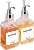Dish Soap Dispenser for Kitchen, Hand Glass Soap Dispenser Set with Pump, Funnel for Bathroom, Shower, Laundry, Liquid, Lotion (Silver 2 Pack 18 Oz Clear Bottles with 12 Stickers)