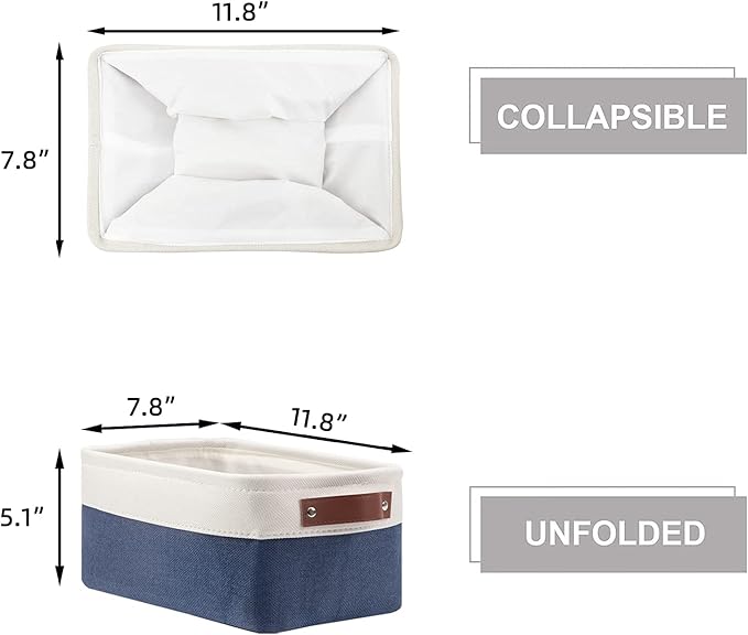 HNZIGE Small Baskets for Storage(6 Pack) Fabric Storage Baskets for Shelves, Foldable Storage Basket for Organizing Closets, Laundry, Nursery, Baskets for Gifts Empty (White&Blue, 11.8" x 7.8" x 5.1")