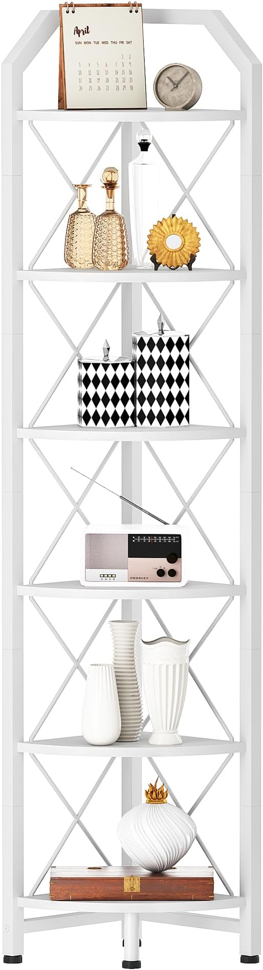 6-Tier Industrial Corner Shelf, 71.2" Corner Storage Stand, Plant Stand Display Shelf, Corner Bookcase for Bedroom, Living Room, Home Office, White TCJ11WB