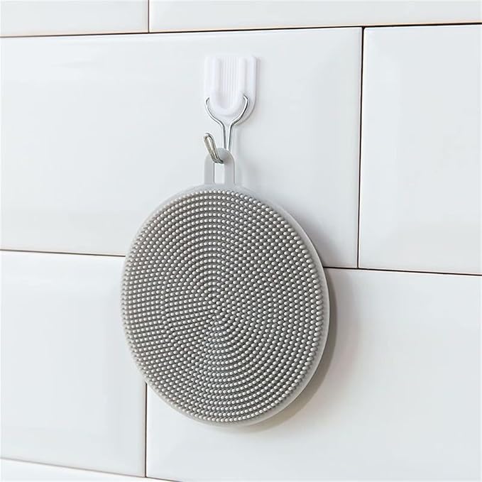 4PCS Silicone Dish Scrubber, Multipurpose Round Silicone Sponges Reusable Dish Brush Dish Brush for Kitchen Dish Dishes Fruits Vegetables(Gray)