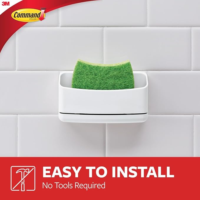 Command Under Sink Sponge Caddy, Total 2 Sponge Holders with 8 Strips, 2 Pack of 1 Caddy, Organize Damage-Free