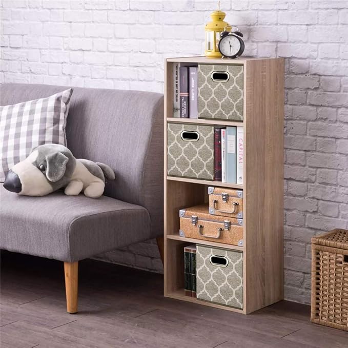 Baskets Storage Cubes 10.5 x10.5 x 11 Inch Cuibcle Baskets Brown Beige Cloth Storage Cubes Bins Foldable Fabric Storage Boxes Inserts Cube Drawers for Storage Organizer ,QY-SC08-3