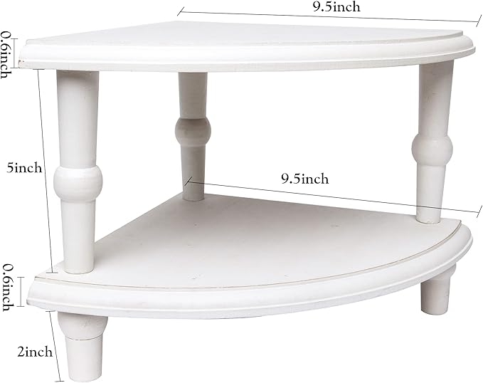 Wood Corner Counter Shelf,Rustic Pedestal Stand,White Sector Farmhouse Corner Shelves,Stackable Countertop Bathroom Organizer, Tray Riser for Coffee Bar Table and Kitchen Counter Decor (2 Pack)