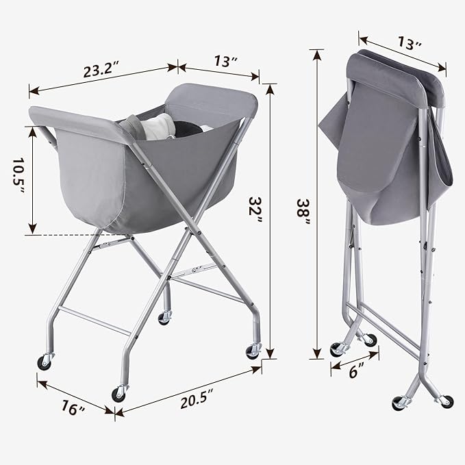 ELYKEN Laundry Cart with Wheels, 32”H Easy Rolling Laundry Hamper with Removable Liner Bag, Sturdy Metal Frame Clothes Basket with 4 Casters and 2 Brakes