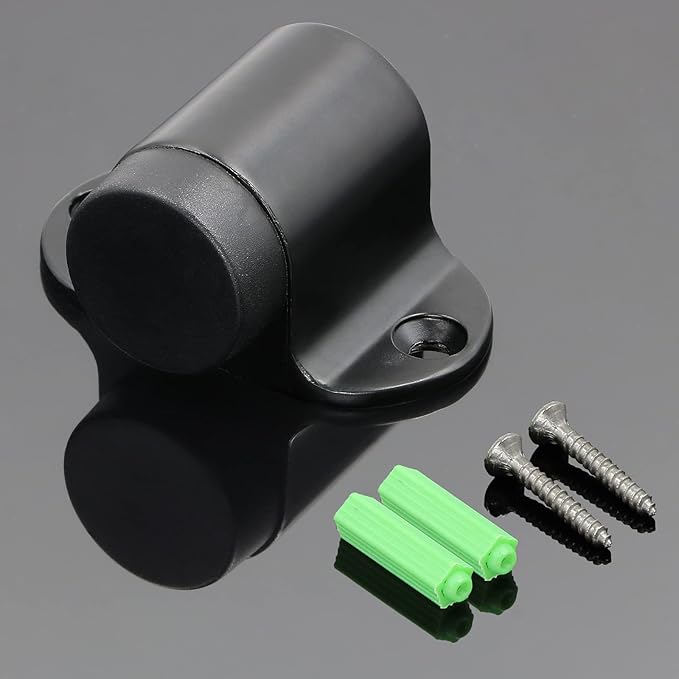 5pcs Floor Mount Door Stopper, Heavy Duty Door Stop Flat Black Doorstop with Rubber Bumper & Stainless Steel Screws, 1.06 Inch Height