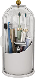 Zufudo Dustproof Toothbrush Holders with Cover, Rotating Electric Toothbrush and Toothpaste Holder for Bathroom Countertop, 3 Slots Makeup Brushes Organizer, Transparent