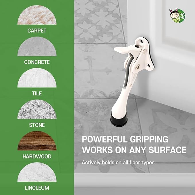 One Touch Kickdown Door Stopper, Door Holder, Heavy Duty Door Stops, Bottom of Door, Height-Adjustable Rubber Tips by HASHI (White 4 inch x 4pack)
