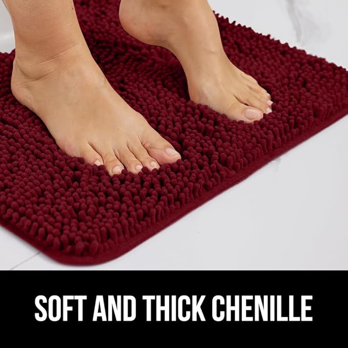 GORILLA GRIP Plush Absorbent Shaggy Chenille Bath Rug Mat for Oval Toilet Base with Rubber Backing, Machine Washable Rugs, Soft Microfiber Contour Mats for Toilets, Bathroom Decor, Burgundy