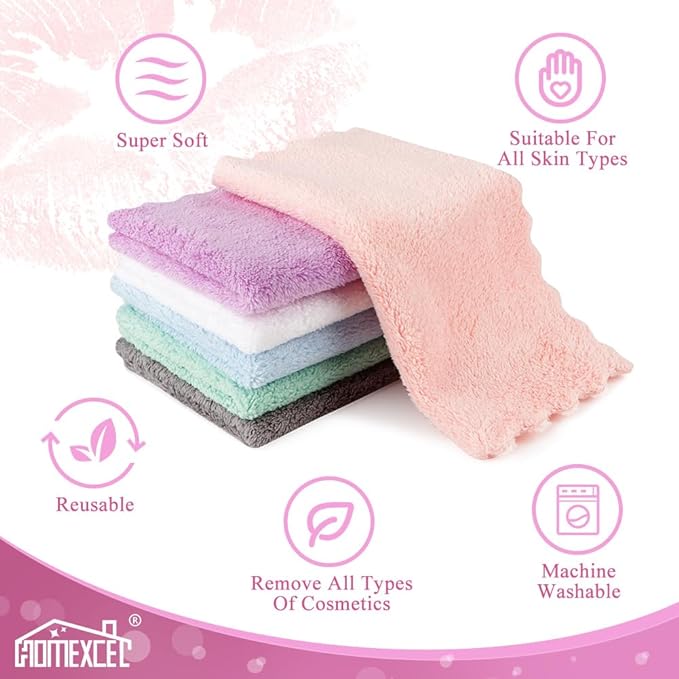 HOMEXCEL Premium Makeup Remover Cloth 48 Pack, Reusable Super Soft 7 x 7 Inch Facial Cleansing Cloths with Just Water, Highly Absorbent Microfiber Coral Velvet Face Towels Washcloths