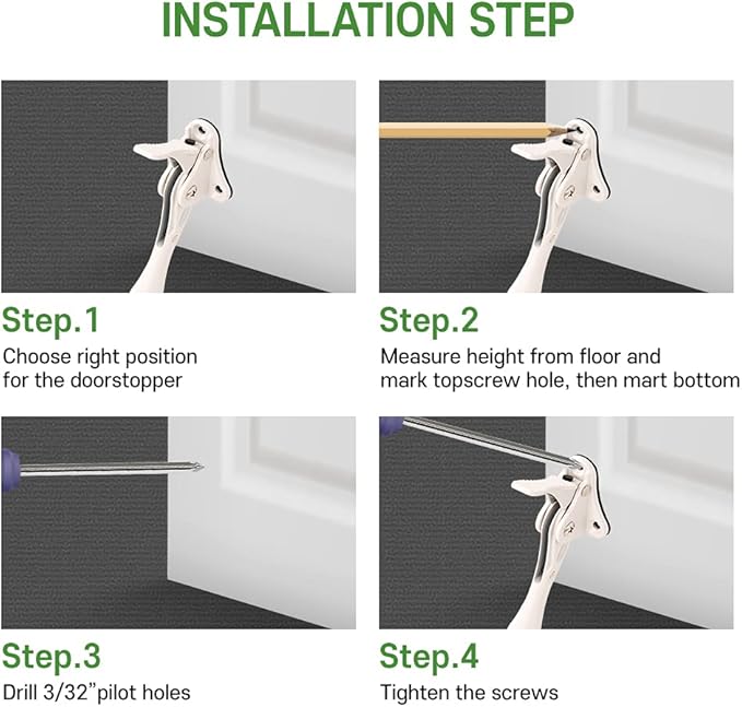 One Touch Kickdown Door Stopper, Door Holder, Heavy Duty Door Stops, Bottom of Door, Height-Adjustable Rubber Tips by HASHI (White 4 inch x 4pack)