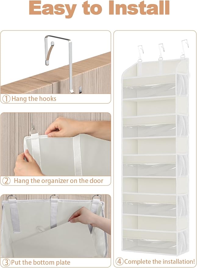 1 Pack Over The Door Storage Organizer with 5 Pockets 10 Mesh Pockets, 44 lbs Weight Capacity Door Hanging Organizers and Storage for Bedroom,Bathroom,Nursery,Kidroom,Babyroom