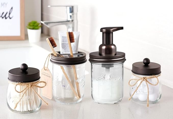 SheeChung Bathroom Accessories, Toothbrush Holder, Foaming Soap Dispenser, Bathroom Decor, Bathroom Accessory Set, Dish Soap Dispenser for Bathroom, Kitchen Sink - Bronze