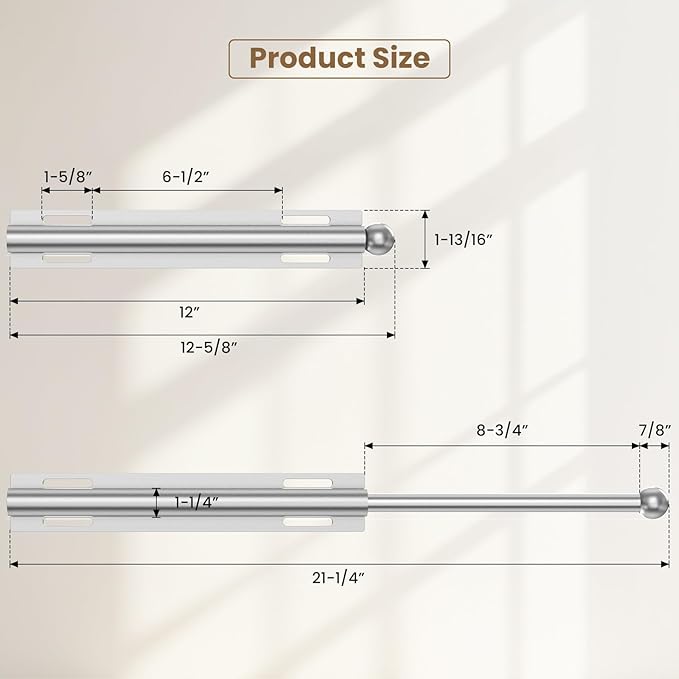 Valet Rod for Closet Pull Out, Retractable Slide Out Valet Rod Closet Organization, 12" Aluminum Valet Clothing Hanger Rods Perfect for Suits, Freshly Pressed Clothes, Matte Silver
