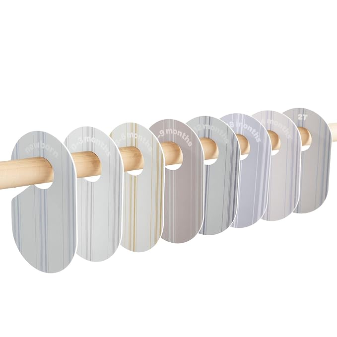 3 Sprouts Baby Closet Dividers Set of 8 - Toddler Clothes Organizer Hanger, Double-Sided Size Labels - Nursery Organization for Newborn Clothing, Infant, Boy & Girl - Stripe