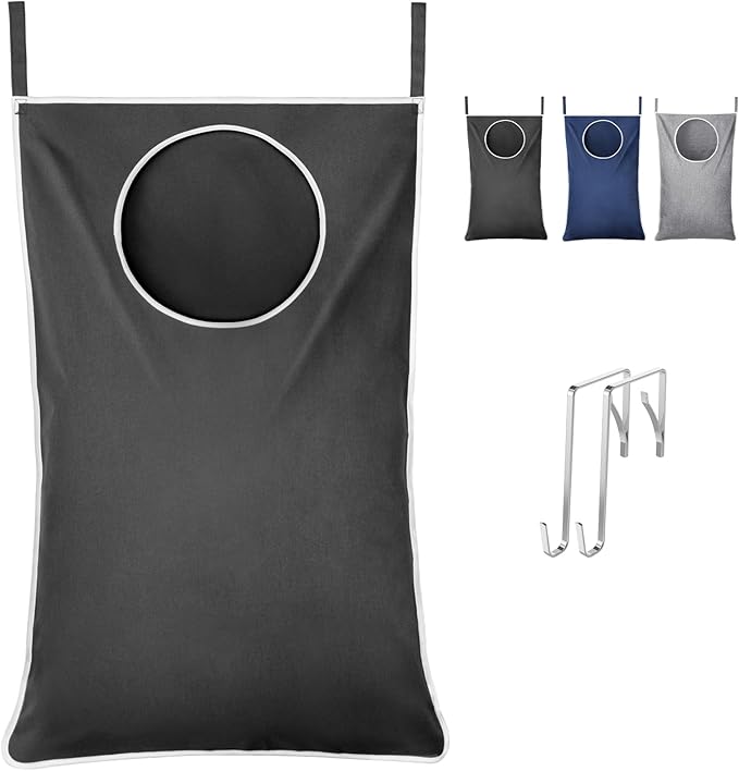 Lifewit 1 Pack Over Door Laundry Hamper, Large Collapsible Hanging Laundry Hamper, Hanging Laundry Basket Bag for Bathroom Bedroom Dirty Clothes Storage Organizer, Dark Gray