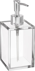 Clear Acrylic Refillable Liquid Hand Soap Dispenser with Rust Proof Stainless Steel Pump, Modern Square Bathroom Vanity Soap Dispenser | 12 oz, 1 Pack