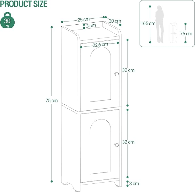 Bathroom Storage Cabinet, Small Corner Floor Cabinet with 2 Doors and Adjustable Shelf, Narrow Toilet Paper Cabinets, Bathroom Organizer for Small Spaces, 7.9" D x 9.8" W x 29.5" H Black