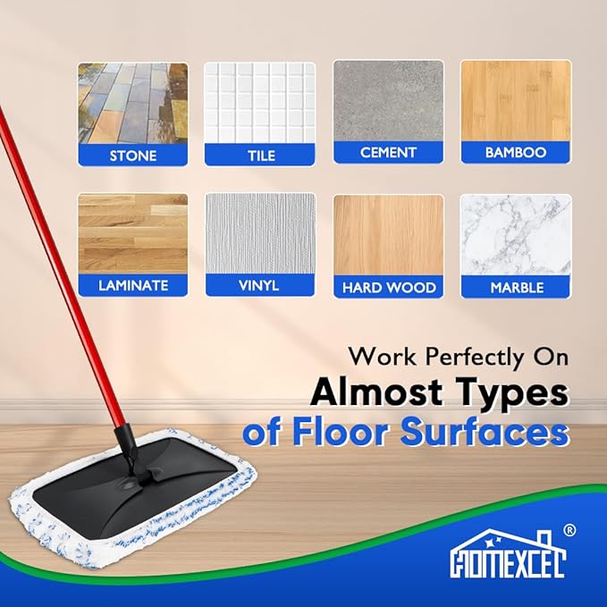 HOMEXCEL Reusable Microfiber Mop Pads Refills 15x8 Inches-Hardwood Floor Mop Head Pads Work Wet and Dry-4 Pack