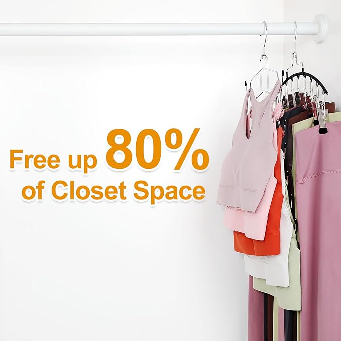 TOPIA HANGER 4 Pack Gym Clothes Organizer, 2 Pack Tank Top Hangers with 2 Pack Leggings Hangers Space Saving Hang 20 Sets Tank Top Bra with Leggings Shorts Pants Yoga Outfits for Closet Black CT78B
